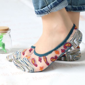 Sommer hot salg usynlig farverig mode krystal silke lavskårne kvinder gennemsigtige sokker