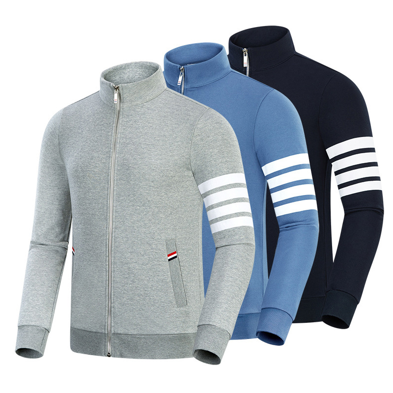 Forår og efterår Ny fire bar bomuldsmode afslappet lille stand krave mænds og kvinders lynlås lange ærme cardigan frakke