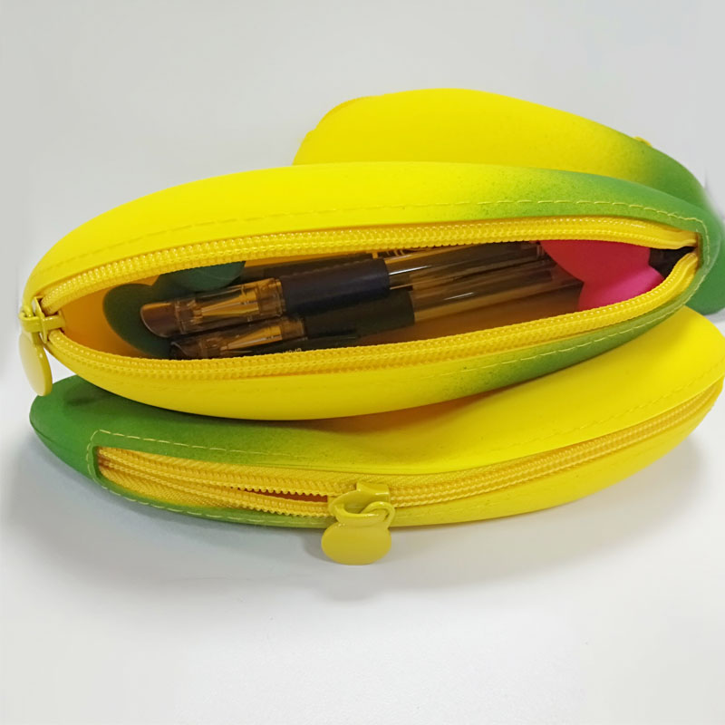 Sød silikone bananform blyantpose møntposenøglepose, silikone vandtæt og holdbar madkvalitet