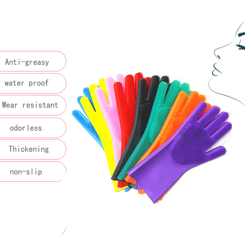 Genanvendelige silikone opvask handsker, opvaskemitter med børste, husholdningskøkkenhandsker, kæledyr plejemæssig forsyninger