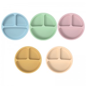 Silikonebørns middagsplade Sugningskop integreret rummetaliseret silikone middagsplade