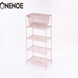 OneNoe Simple Small Wire Metal Mesh Stackable Opbevaringssko Hylder tøjstativhylder bogreol hylder med 5-lags til hotel supermarked shoppingbutik