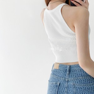 Ny sommer retro vest suspenders Kvinders solide farve ærmeløs strikket sweater kort vest sweater