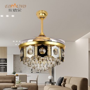 K013 Lysekrone Loftventilator med lys med fjernbetjening 42 tommer 3 Farve med højttaler Crystal Fan Chandelier