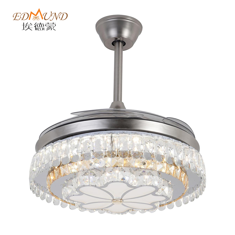 K016 Lysekrone Loftventilator med lys med fjerntliggende 42 tommer 3 Farve med højttaler Crystal Fan Lysekrone