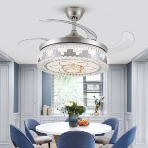 K017 Lysekrone Loftventilator med lys med fjerntliggende 42 tommer 3 Farve med højttaler Crystal Fan Chandelier