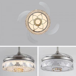 K017 Lysekrone Loftventilator med lys med fjerntliggende 42 tommer 3 Farve med højttaler Crystal Fan Chandelier
