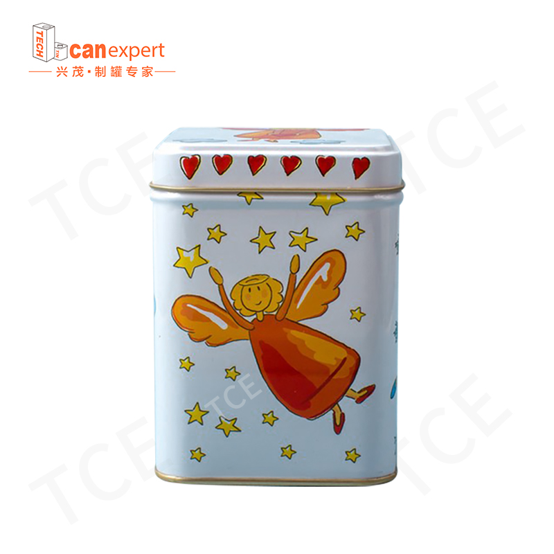 Lille firkantet rektangel metal fødevarekvalitet glidende selvforseglende tin dåse udskrivning emballage med låg til te