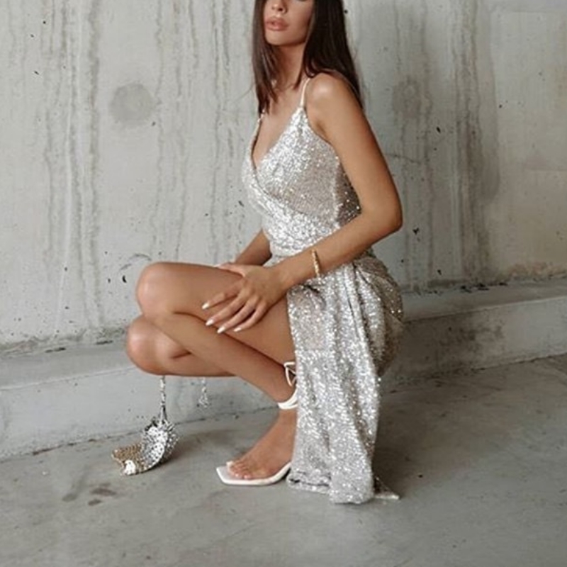 Sexet kjole avanceret klasse dyre design sansniche lys luksus paljetter fødselsdagsfest årlige møde kjoler aftenkjoler