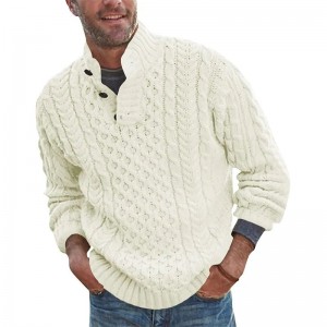 Mænds akryl stativ krave Pullover Strikket vinter mode knapper Sweater