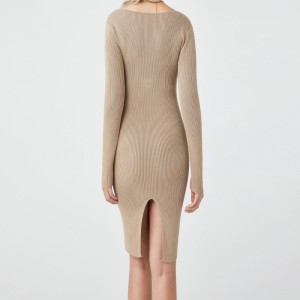 Bedste kvalitet Hot Marketing Square Collar Knit Sweaters For Women Sexy Rib Bodycon kjole