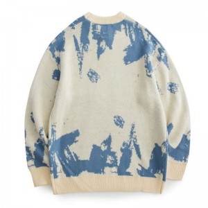 Jacquard mønster af høj kvalitet strikket uldbesætning halsmænd sweater