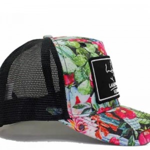 Tilpasset trykt stof 5 panel mesh trucker hat