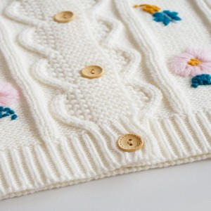 Børns strikkede langærmet cardigan rene håndbroderi