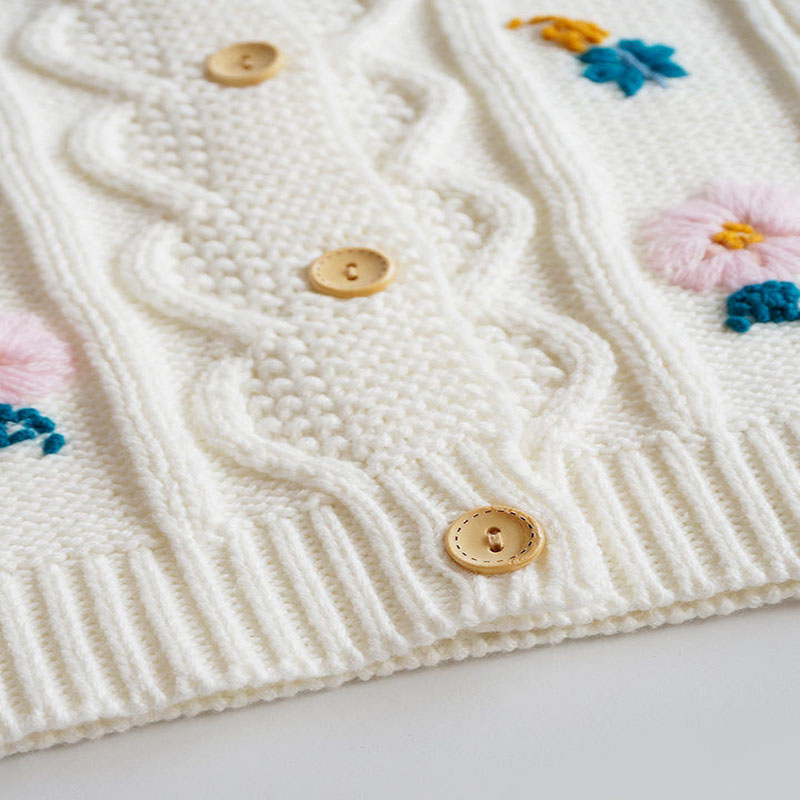 Børns strikkede langærmet cardigan rene håndbroderi