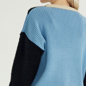 Se større billede Tilføj for at sammenligne andel efterår vinter tilpasset italiensk designer kontrast farve løs pasform besætningnakke rent træk over cashmere sweater til kvinder