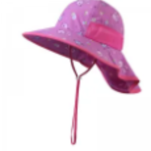 Brugerdefineret trykt bomuldstrand Sun Hat Kids Summer Shield Bucket Hats With String
