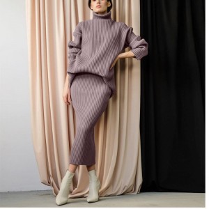 Winter New Fashion Custom Women\'s Warm Turtleneck Pullover Knitted Midi Nederdel 2 Stykke Suit Women \\\\ \'snederdel sweater