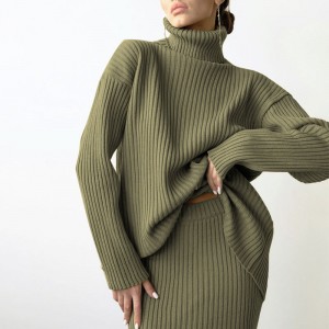 Winter New Fashion Custom Women\'s Warm Turtleneck Pullover Knitted Midi Nederdel 2 Stykke Suit Women \\\\ \'snederdel sweater