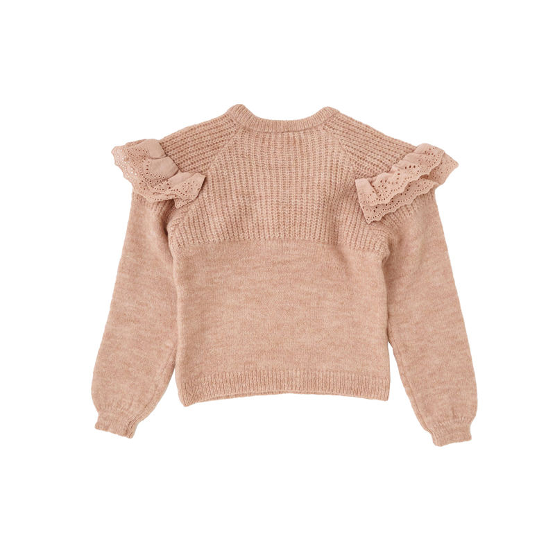 Nyeste vinterrunde hals med flounce strikket bomuld børnepiger sweater