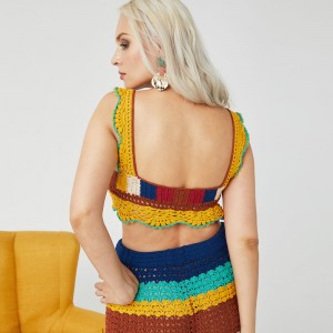 Deep V-hals håndlavet hæklet sexet kvinden sweater afgrøde top strikket tøj