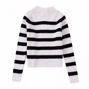 Autumn New Fashion Stripe Stried Sweater Vintage Langærmet Kvindelige Pullovers Chic Tops