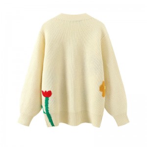 Designer Kvinders sweatere brugerdefinerede overdimensionerede v-hals strikket broderi damer jacquard løs cardigan sweater kvinder til kvinde