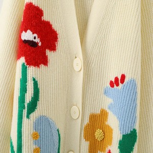 Designer Kvinders sweatere brugerdefinerede overdimensionerede v-hals strikket broderi damer jacquard løs cardigan sweater kvinder til kvinde