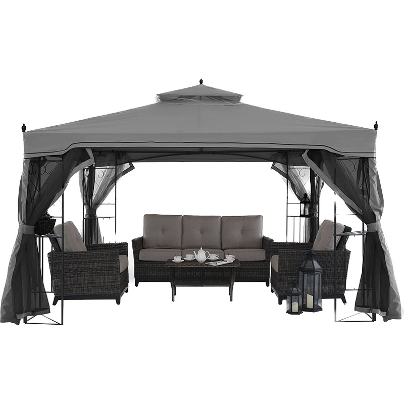 10 \\\\ \'x 10 \\\\\' Stål udendørs gårdhave Gazebo Garden baldakin med aftagelige mesh gardiner beige top klud