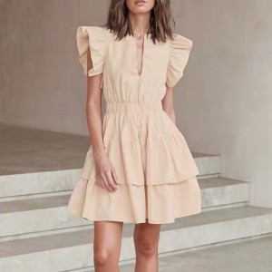 Europæisk og amerikanskny sexet V-hals kort slank kagenederdel