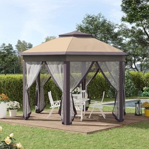 13 \\\\ \'x 13 \\\\\' Pop Up Gazebo Hexagonal Canopy med 6 lynlås-netværk, 2-lags tagbegivenhedstelt med stærk stålramme