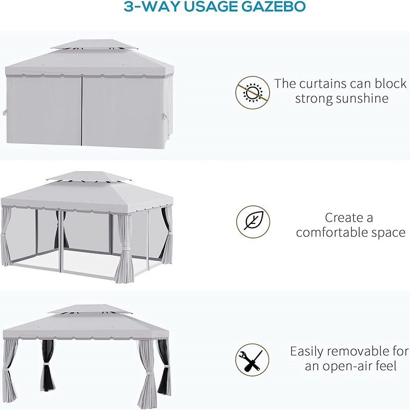 10 \\ 'x 13 \\' Patio Gazebo Double Roof Outdoor Gazebo Canopy Shelter mednetting&gardiner, grå