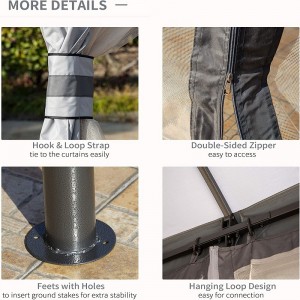 10 \\\\ \'x 12 \\\\\' Udendørs lysthus gårdhave lysthus baldakin husly W/double udluftede tag, lynlås mesh -sidevægge, grå