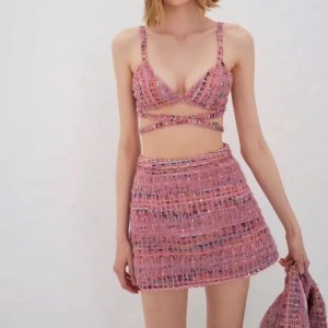 Retro temperament lille duftdragt tweed slimnederdel