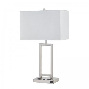 Gatsby skrivebordslampe med børstetnikkelfinish, to forretninger, en på/off rocker switch og en USB -port