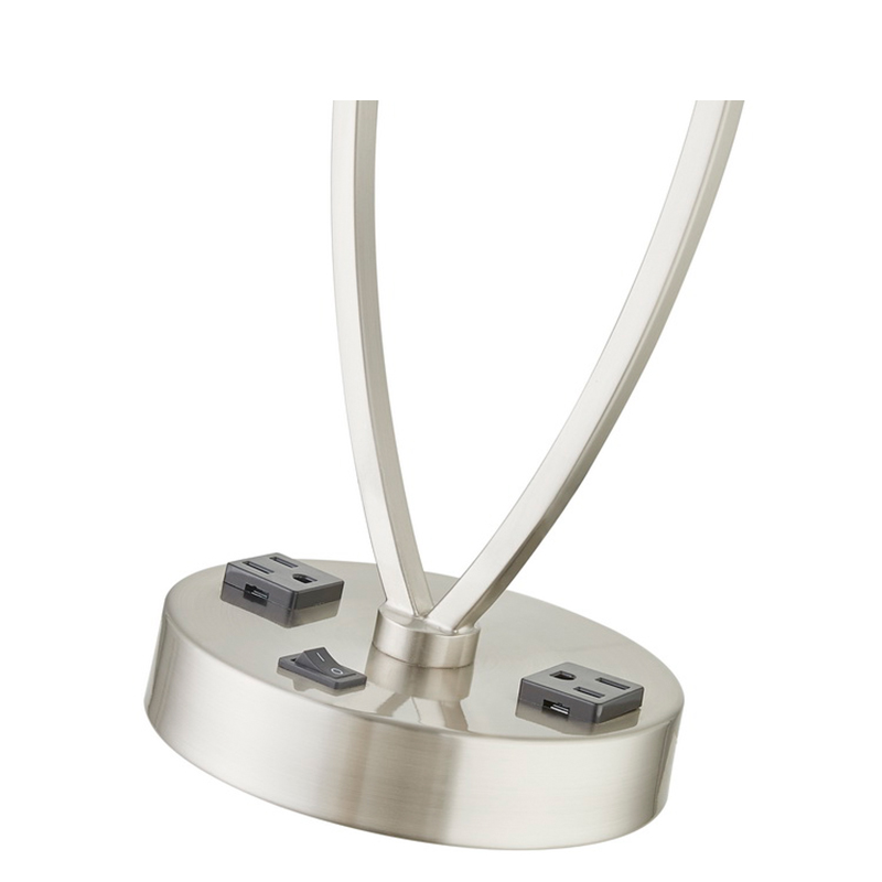 Sov en let bordlampe med børstetnikkel finish, en på/off rocker switch og to forretninger i værelse