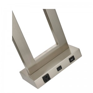 Gatsby One Light Table Lamp med børstetnikkel finish, en på/off rocker switch, en praktisk afsætning og en USB -port