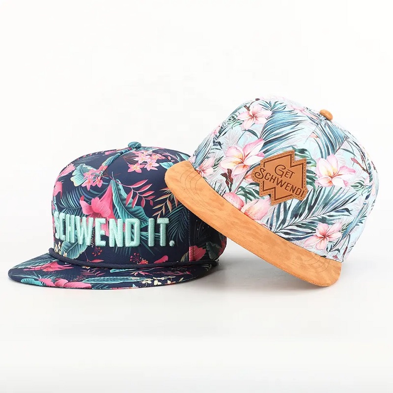 OEM Brugerdefineret design dit logo høj kvalitet 5 panel flad rand over hele sublimering udskrivning hiphop gorras snapback cap og hat