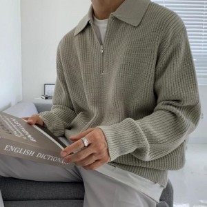 Pullover jumper mænds efterår og vinter fortykket halvt skildpadde lynlås sweater