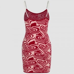 Kærlighed hjerte mønster print kjoler kort ærme kjole sommer sundress shein sexet strikstøj