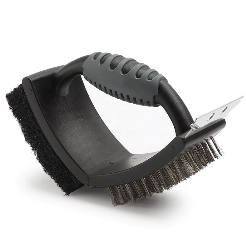 BBQ børste rustfrit stål 3-i-1 grill rengøringsbørste dobbelt BBQ børste med skraber til BBQ
