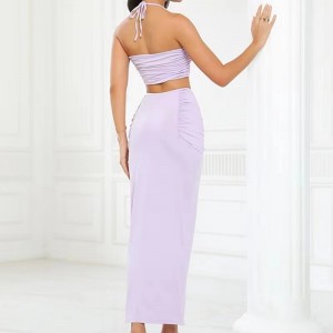 Europæisk og amerikansk stil sexet rygfri hængende hals vest åbent halvtnederdel sæt