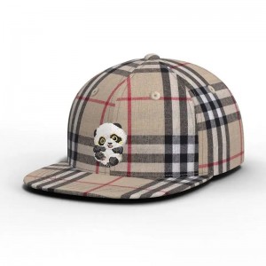 Engrossalg af høj kvalitet Custom Color Carton Panda kontrolleret hat plaid flad brim snapback cap