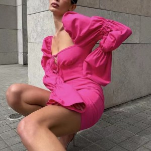 Sexet firkantet halsindpakning hofte puff muffe kjole