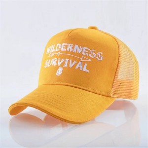 Brugerdefineret print gul bomuld ruskind broderi struktureret 6 panel mesh caps baseball cap trucker hat