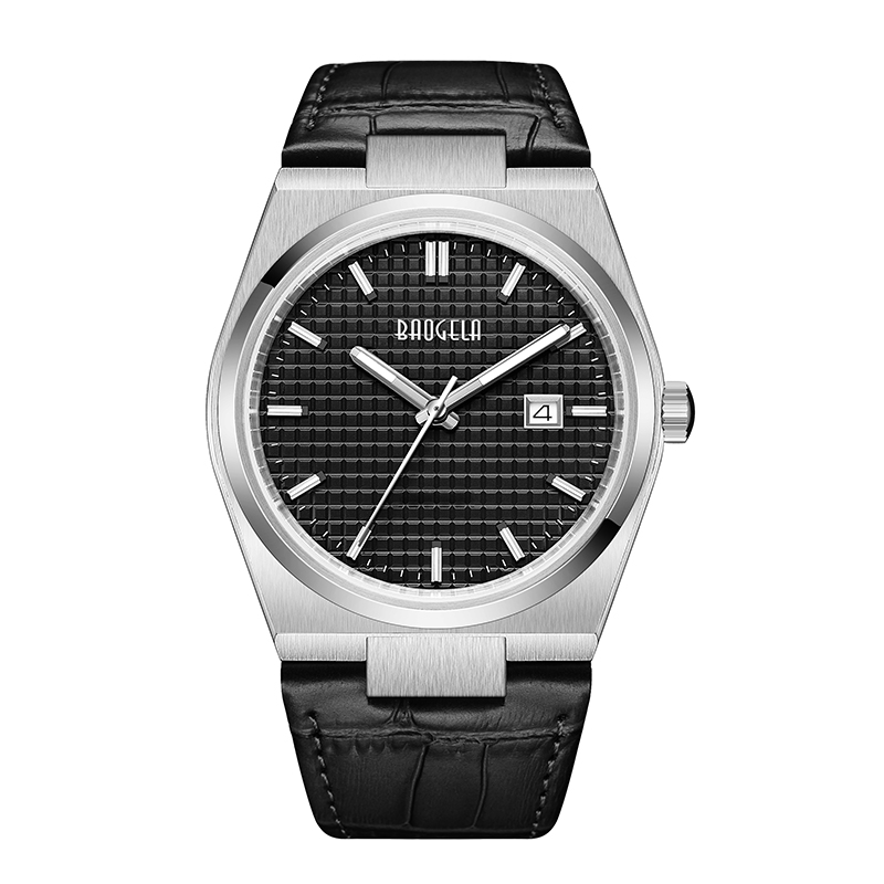 Baogela 40mm Men Business Watches Quartz Sport afslappet ægte læder armbåndsur 50tm Vandtæt mandligt ur Relogio Masculino 22802