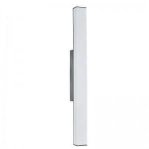 Gæstfrihed Hotel Vanity Light Wall Sconce med flad grå finish og frostet hvid akrylskygge på hotel typisk gæstebad