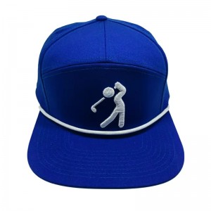 Brugerdefineret høj kvalitet 7 panel perforeret hat, herre 3D broderi logo baseball cap med reb