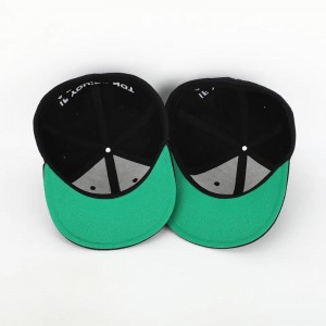 Brugerdefineret 6 panel sort lukket back flex fit gorras cap monteret hat 3D broderi logo grøn underbrim hip hop snapback cap
