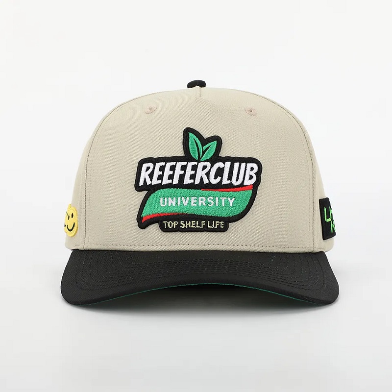 OEM Custom 5 panel buet brim bomuld baseball cap, midtprofil sport gorras, 3d puff broderi logo struktureret far hat